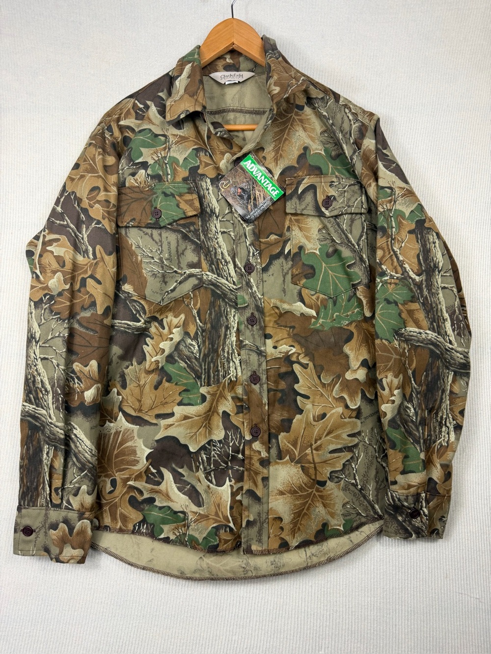 Vtg Clarkfield Outdoors Camo Button Front Hunting Shirt Jacket Men’s L USA Made